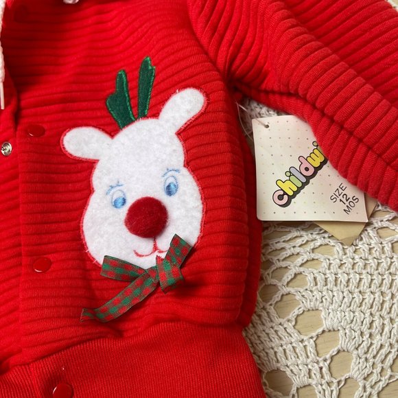 Vintage 1990s Childwise Baby Girl 12 Months Reindeer Applique Hooded Sweatshirt - Picture 2 of 4